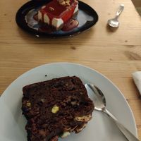Cheese cake and chocolate cake at Les Bols d'Antoine in Paris