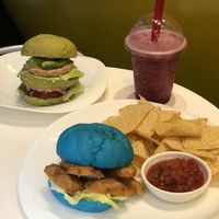 Double avocado and teriyaki burger at Fabius Cafe in Tokyo
