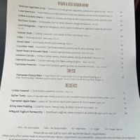 Menu, mostly vegetarian with vegan option. at Old Wharf at MACq 01 Hotel in Hobart