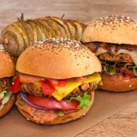 Our four super-sized and delicious vegan burger : the Wild, the Green, the Country and the Falafel! at The Wild Note in Bordeaux