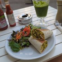 Burrito and Spinach Smoothie at Cafe Largo in Berlin
