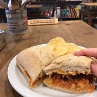 Vegan ‘Dirty Jack’ ciabatta - jackfruit and vegan mozzarella  at d20 Board Game Cafe - Watford in Watford