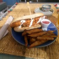 Vegan Hot Dog with Cerveza Sin at Grow Café in Tarifa