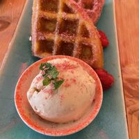 Chuffle with raspberry coulis (mouthwatering) at Ojo Rojo in Bournemouth