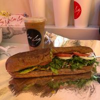 The Power Vegan sandwich. Awesome size for only $8! Plus a hazelnut iced coffee with almond milk at Cafe Club in Hollywood