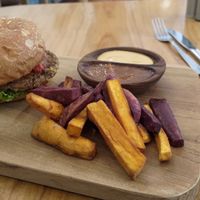 Beefless burger, absolutely delicious at Dharma Coffee & Juice in Ubud