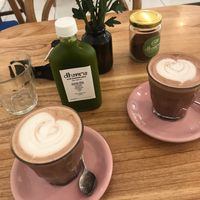 Cacao latte + green juice  at Dharma Coffee & Juice in Ubud
