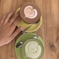 Matcha Latte / Raw Cacao Latte  at Dharma Coffee & Juice in Ubud