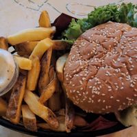 Vegan burger with frites + homemade mayo at Skek in Amsterdam