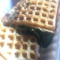 Vegan melt + spinach at Smaaken Waffle Sandwiches - Food Truck in Beaverton