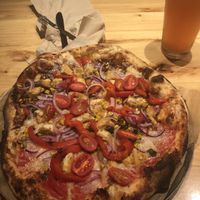 Vegan pizza with vegan chicken  at Pizza Rox in Boynton Beach