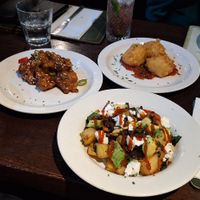 Chopped salad, KFC, Mac and cheese balls,  avo and feta hash, egg muffin, chip butty at Hillhead Bookclub in Glasgow