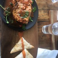 Lasagne and veggie puffs  at Back2Nature Vegan Cafe in Brighton