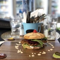 Vegan burger  at Back2Nature Vegan Cafe in Brighton