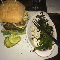 spicy vegan burger with broccolini at The Griffon Gastropub in East Aurora