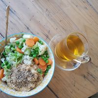 Buddha Bowl and Organic Green Tea at Ayurvedico Cafe in Pokhara