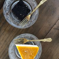 Vegan brownie and vegan mango pie at Ayurvedico Cafe in Pokhara