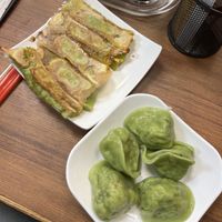 fried veggie dumplings and steamed veggie dumplings   at Bafang Dumpling in Kowloon
