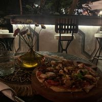 Pizza with veg sausage (on floppy pita)  at Zest Ubud in Ubud