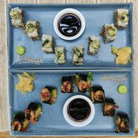 Teriyaki mushroom and Burmese Tofu sushi. at Zest Ubud in Ubud