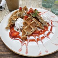 Strawberry waffles (looks better than they taste)  at Zest Ubud in Ubud
