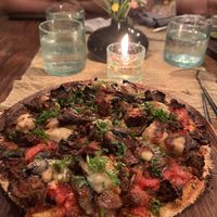 Gluten free vegan “meaty” pizza  at Zest Ubud in Ubud