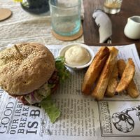 Fisherman burger (gf bun)  at Zest Ubud in Ubud