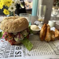 Fisherman burger (gf bun)  at Zest Ubud in Ubud
