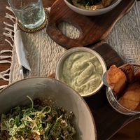 Pesto pasta and sweet potato wedges with different sauce (aioli maybe?)  at Zest Ubud in Ubud