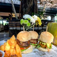 Zest Burger Slider + fries of your choice-
3 MINI BURGERS: Mini Zest, Vegan Fisherman Burger, Chicken of the forest burger at Zest Ubud in Ubud