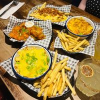 Vegan mac, cauli wings, loaded fries  at Drury Street Bar & Kitchen in Glasgow
