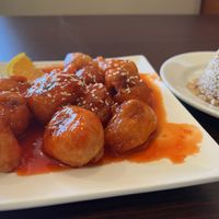 Orange “chicken” - delicious!  at Noble Vegetarian in Sacramento