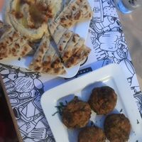 Hummus with flatbread & falafel no hummus  at Portes in Chania
