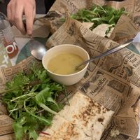 Flatbread and soup of the day  at SAJ in Nice