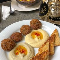 Falafel,hummus and baba ghanoush  at Cinema Cafe in Fes