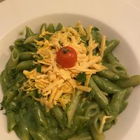 Garlic & spinach pasta at Veganeria in Budapest