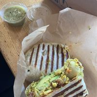 Vegan breakfast burrito at Rise Up Coffee in Easton