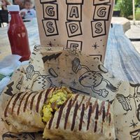 A Happy Cow burrito on a vegan/ gluten-free tortilla! at Rise Up Coffee in Easton