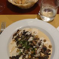 Hummus with mushrooms at Gam-Gam in Venice