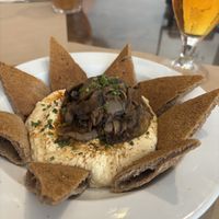 Humus with sautéed mushrooms- amazing   at Vegetalia in Fuengirola