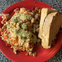 Vegan scrambled tofu with bread and potatoes   at The Friendly Toast in Portsmouth