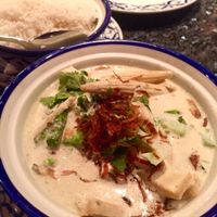“Emerald curry”: green curry with tofu and veggies served with rice at Bangkok Garden in Toronto
