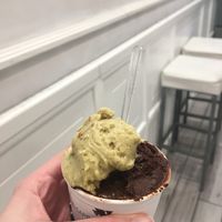 Pistachio and dark chocolate gelato (coconut and hazelnut also available )  at Il Capriccio di Carla in Rome