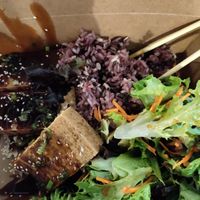 Fried tofu, mixed rice, salad greens at Bae Bae's Kitchen in Pittsburgh