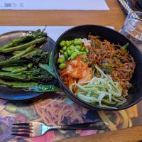 Mushrooms donburi with wok-fried greens at Wagamama - Leopold Sq in Sheffield