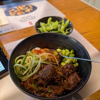 Mushroom donburri with salted edamame beans at Wagamama - Leopold Sq in Sheffield