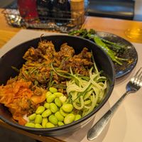 Pulled shitake donburri and wok fried greens at Wagamama - Leopold Sq in Sheffield