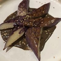 Charred eggplant with a black garlic sauce  at Mashiko in West Seattle