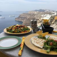 Our lunch and view on the bay at Senor Zorbas in Santorini