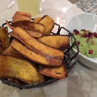 Side of guacamole with chips at Tocaya Modern Mexican in West Los Angeles